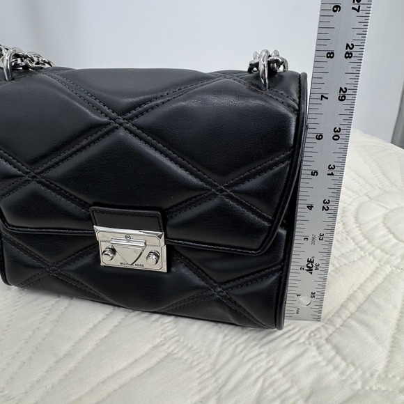 Michael Kors Serena Shoulder Bag Womens Black Quilted Vegan Chain Crossbody - Picture 13 of 14